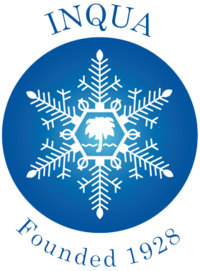 Logo INQUA blau, blauer Kreis mit einer sternförmigen Schneeflocke in der Mitte. Darüber steht "INQUA", darunter "Founded 1928".