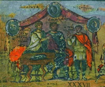 Patroclus im Zelt von Nestor (Hom. Ilias XI, 642–654)