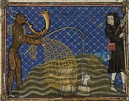 Der Teufel in einer Handschrift (ca. 1375) der Pelerinage de Vie humaine des Guillaume de Digulleville