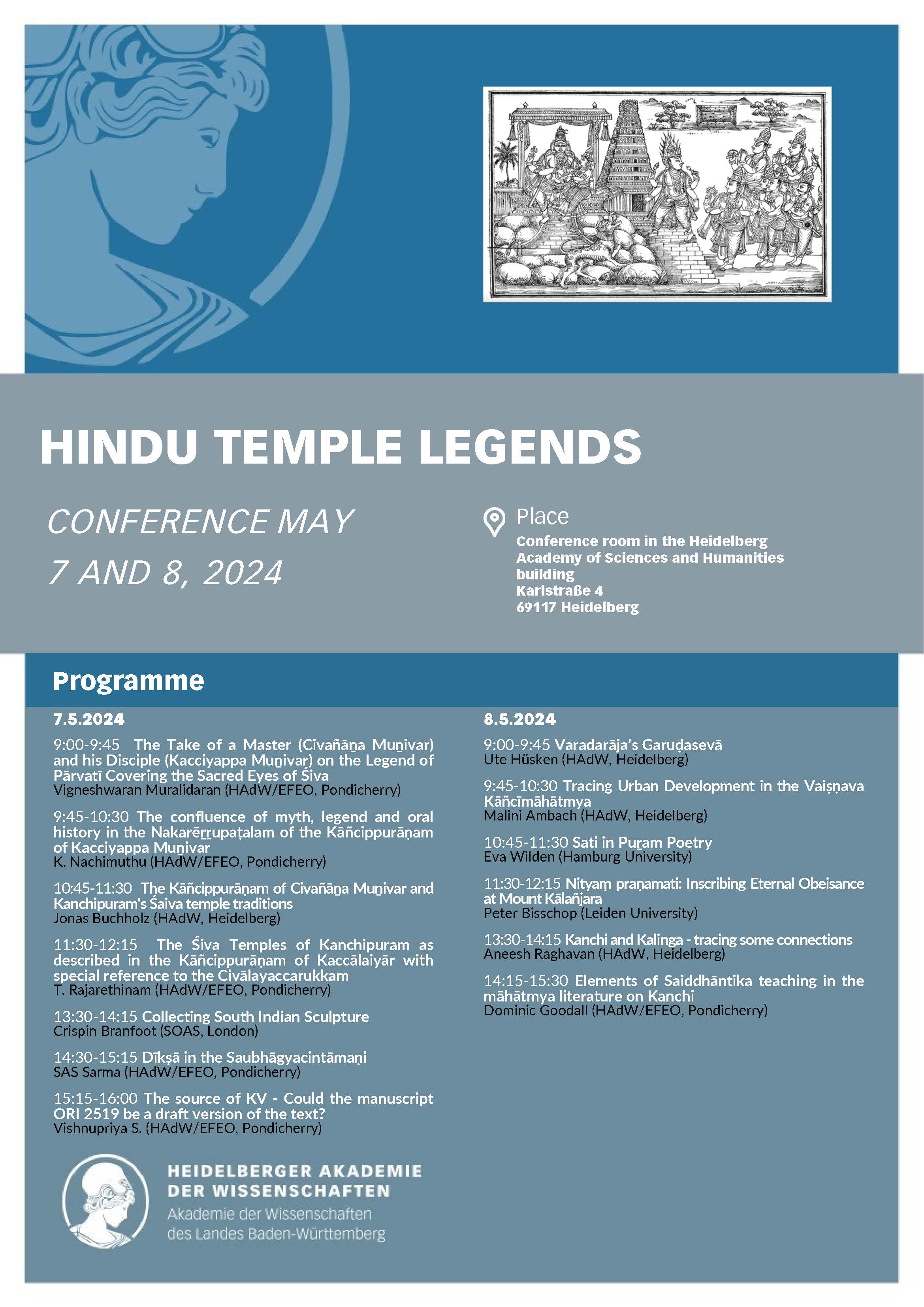 Programm-Plakat der Konferenz Hindu Temple Legends