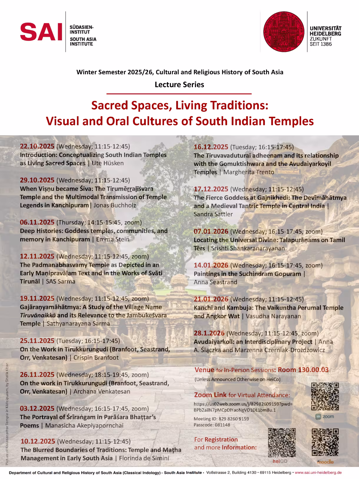 Poster der Vortragsreihe "Sacred Spaces, Living Traditions"
