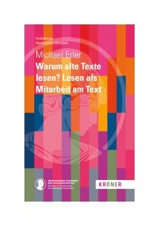 Buchcover mit pink, orange, blau, grün-lila Farbverlauf. Die Akademie-Athene ist als Transparent darüber gelegt.