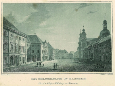 Postkarte zeigt den Mannheimer Theaterplatz 