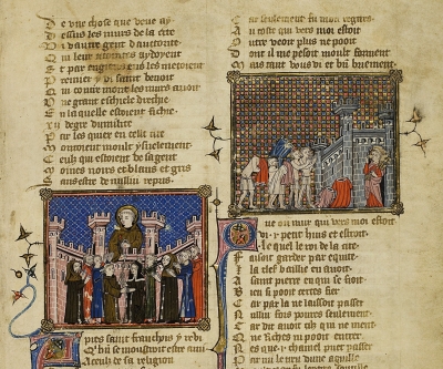 Abbildung in Guillaume de Digulleville, Pelerinage de Vie Humaine, Hs. Heidelberg Cod. Pal. lat. 1969, folio 2r