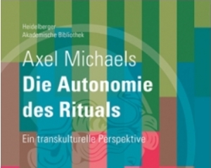 Cover des Buches "Die Autonomie des Rituals" mit farbigem Athene-Logo. Mischung aus grünen, blauen und roten Streifen
