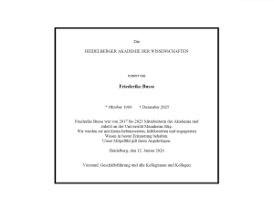 Traueranzeige von Friederike Busse, die von 2017 bis 2023 Mitarbeiterin in der Akademie war. Zuletzt war sie in Mannheim tätig.