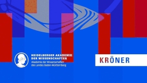 Buchcover mit lila-rot-blauem-Farbverlauf in senkrechten Streifen. Die Akademie-Athene im Profil ist transparent darübergelegt. Darauf weiße Titelschrift. Unten links das Akademielogo, unten rechts das Logo des Verlags Kröner.