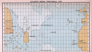 Karte des atlantischen Ozeans, nach Wahrnehmung des späten 15. Jhds.