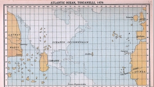 Karte des atlantischen Ozeans, nach Vorstellungen des späten 15. Jahrhunderts