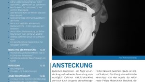 Cover der Athene-Ausgabe 1-20. Typischer Aufbau mit blauem Header, der das Akademielogo in blau und die Überschrift in weiß zeigt. Links eine blau hinterlegte Spalte mit dem Inhaltsverzeichnis der Athene, darunter zwei kleine Bildchen. Auf der rechten Seite das Titelbild zeigt eine Nahaufnahme von einem älteren Mann, der eine FFP3 Maske trägt und in die Kamera schaut. Darunter ist ein Text abgeruckt.
