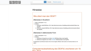 Das Bild zeigt die Website zur DEAF Datenbank