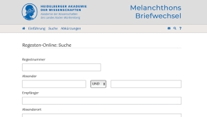 das Bild zeigt die Suchmaske der Datenbank Melanchthon Briefwechsel 