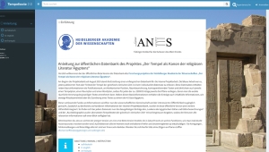 Das Bild zeigt die Website der Datenbank Tempeltexte