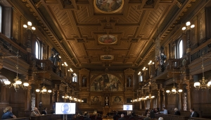 Gesamtansicht der Alten Aula der Universität, dem historische Repräsentationssaal im Stil des Historismus aus dem Jahre 1886