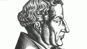 Gravur Martin Bucers im Alter von 53 Jahren von by René Boyvin (1525-1598)aus der Bibliotheque de l'Histoire du Protestantisme