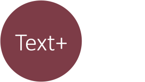 Logo Text+, roter Kreis mit weißer Schrift