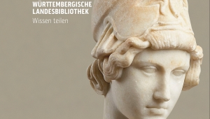 Das Plakat zu den Akademievorträgen 2021 zeigt eine Statue der Athene sowie das Logo der Württembergischen Landesbibliothek.