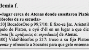 Artikelbeispiel „academia“, Diccionario del español medieval (DEM)
